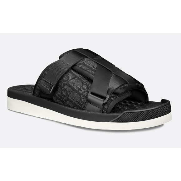 Dior Mens Alpha Sandal Black White Oblique Jacquard Logo Slide Slip On 45 12 - Picture 1 of 12